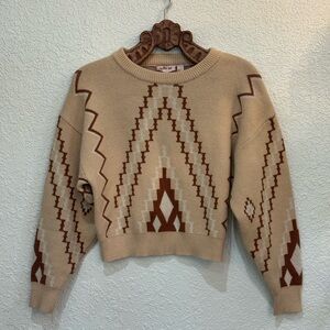 Willow and Root Beige and Brown Geometric Sweater